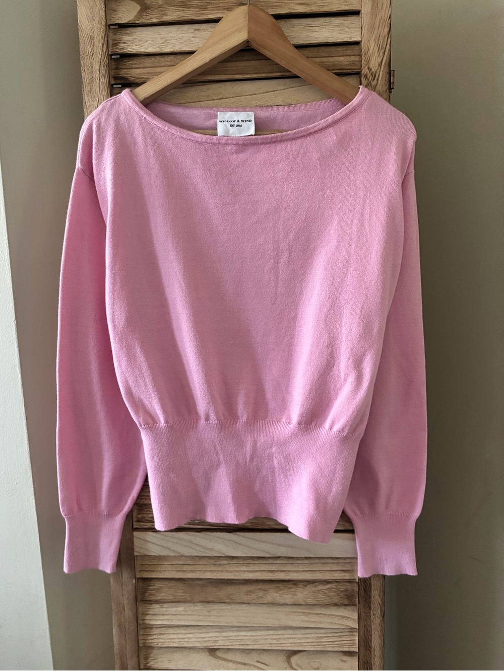 Willow & Wind Blush Pink Boat Neck Off Shoulder Sweater XS Boho Coquette